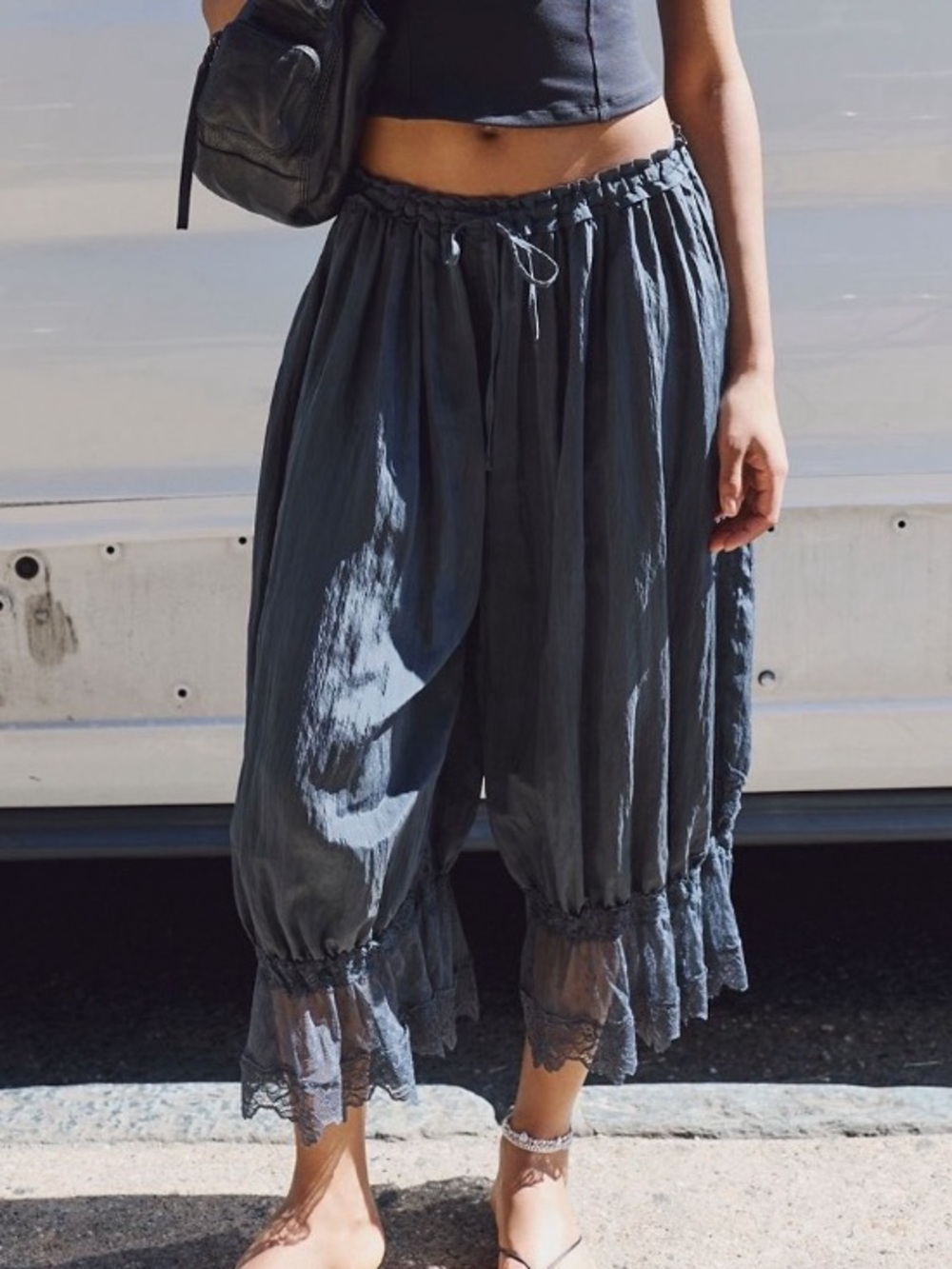 FREE PEOPLE FOREVER YOU G VICTORIAN LACE TRIMMED LONG BLOOMERS BLACK SP - Picture 4 of 9